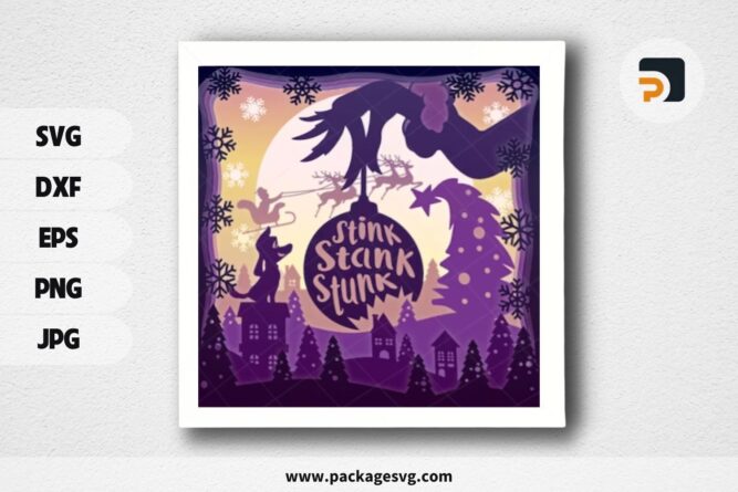 Grinch Stole Christmas Lightbox, Stink Stank Stunk SVG Paper Cut File LNSOPDSM