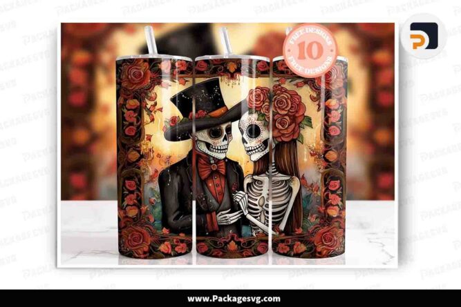 Halloween Couple Skeleton Sublimation Design, 20oz Skinny Tumbler Wrap LNDZXBRS