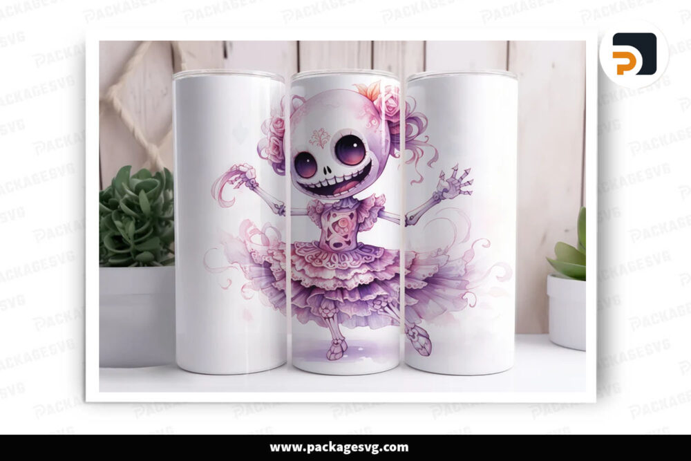 Halloween Dancing Skeleton Sublimation Design, 20oz Skinny Tumbler Wrap