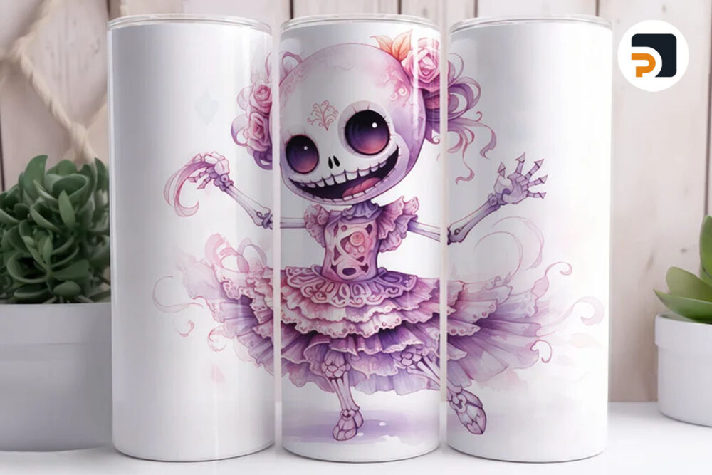 Halloween Dancing Skeleton Sublimation Design, 20oz Skinny Tumbler Wrap