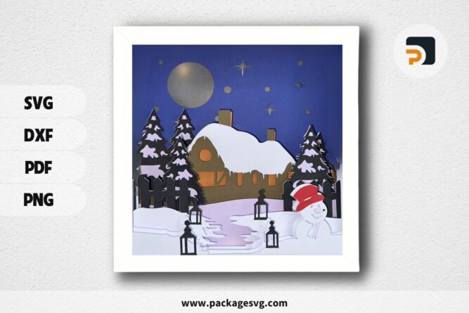 House Chritmas Lightbox, SVG Paper Cut File LNWJIR7K