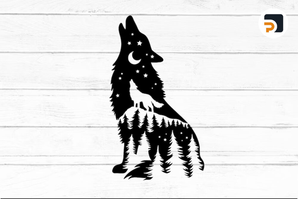 Howling Wolf SVG, Mountain Wolf Design 1