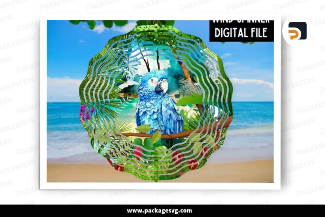 Parrot Tropical Wind Spinner PNG, 3D Sublimation Design LNWORBLI