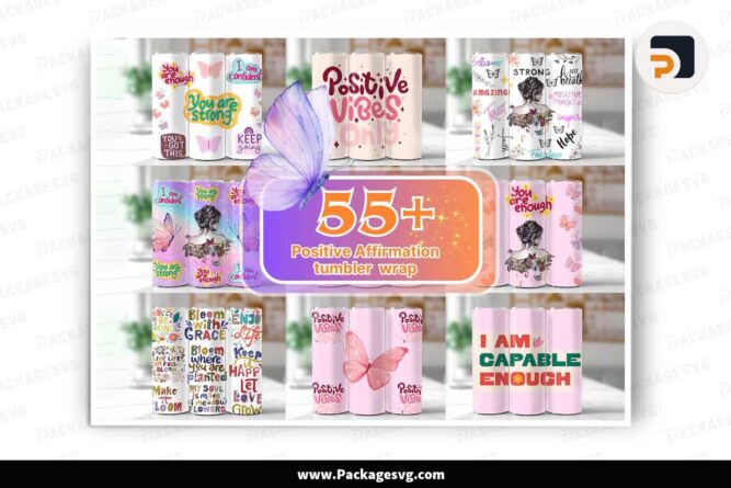 Positive Affirmation Tumbler Bundle, 55 Designs 20oz Skinny Tumbler Wrap LNBIWK8Q