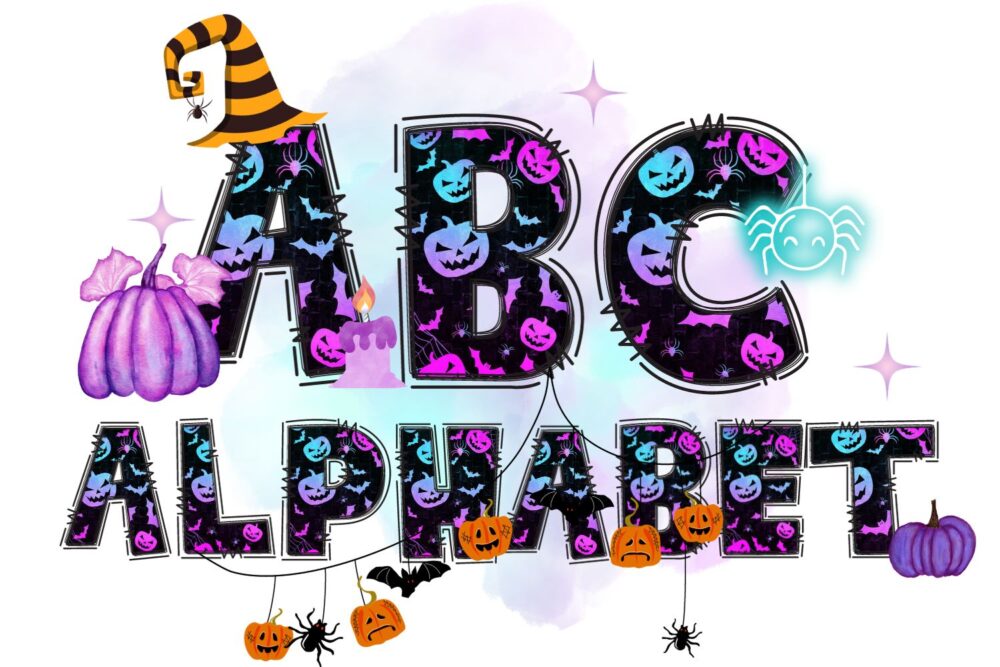 Pumpkin Halloween Alphabet PNG, Doodle Letters Cliparts Font LNO9JLK8