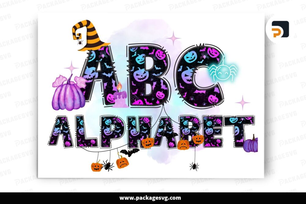 Pumpkin Halloween Alphabet PNG, Doodle Letters Cliparts Font LNO9JLK8