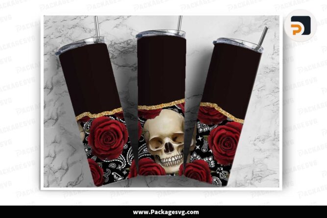 Skull and Rose Sublimation Design, 20oz Tumbler Wrap PNG LN8PWVX3