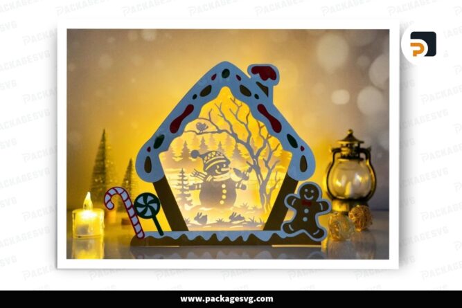 Snowman Christmas Light Box, Candy House SVG Paper Cut File LNV8NHPA