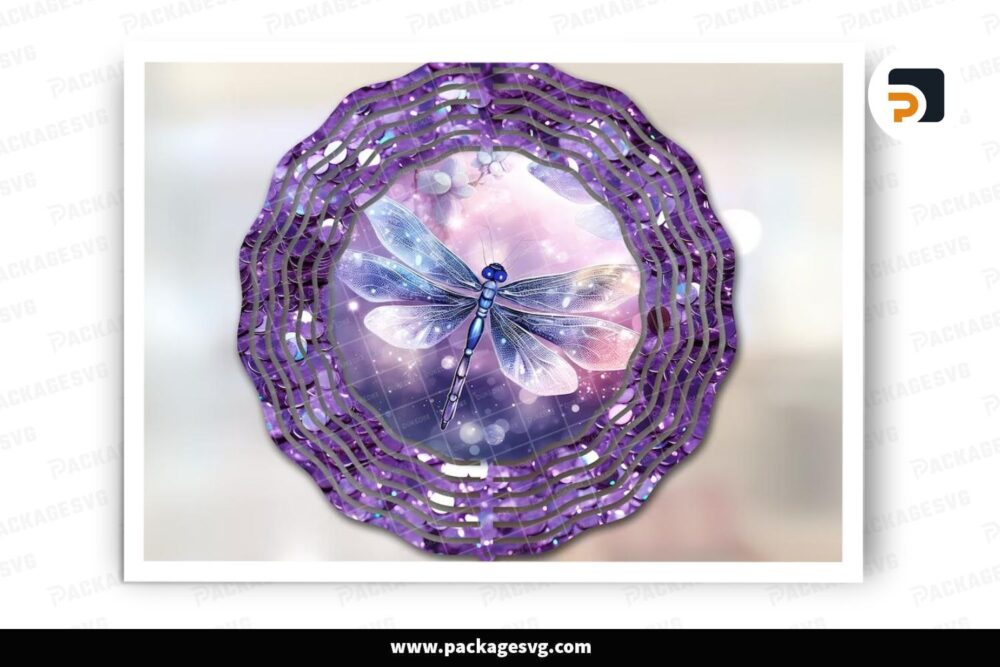 Sparkly Dragonflies Wind Spinner PNG, Sublimation Design LNLMDW97