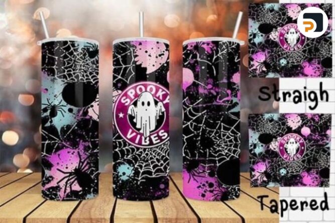 Spooky Vibes Season Sublimation Design, 20oz Skinny Tumbler Wrap