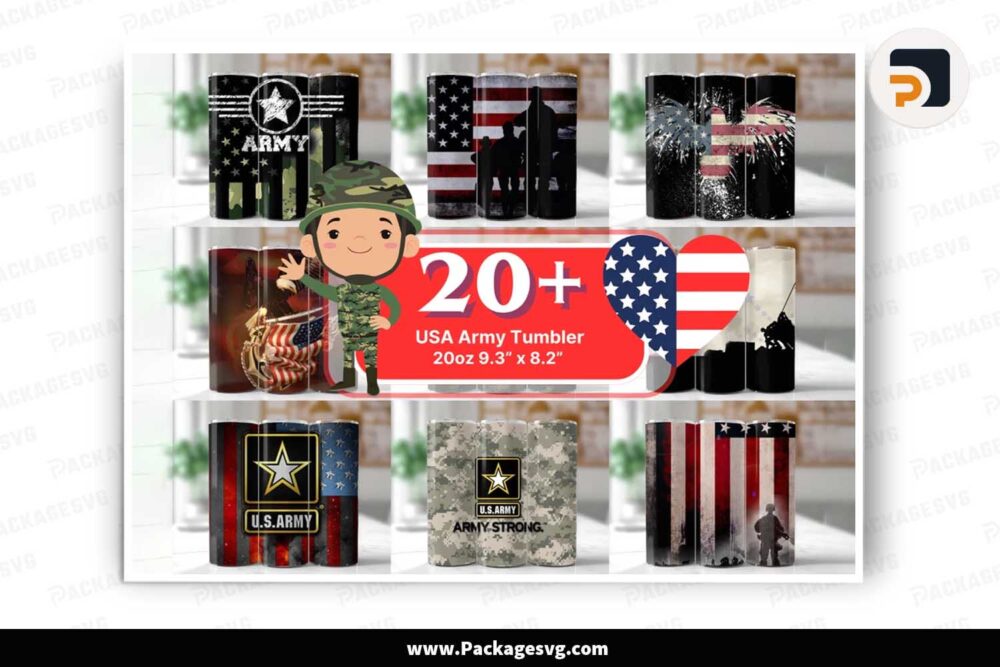 Veteran Military Bundle, 20 Designs 20oz Skinny Tumbler Wrap LNBL58F8