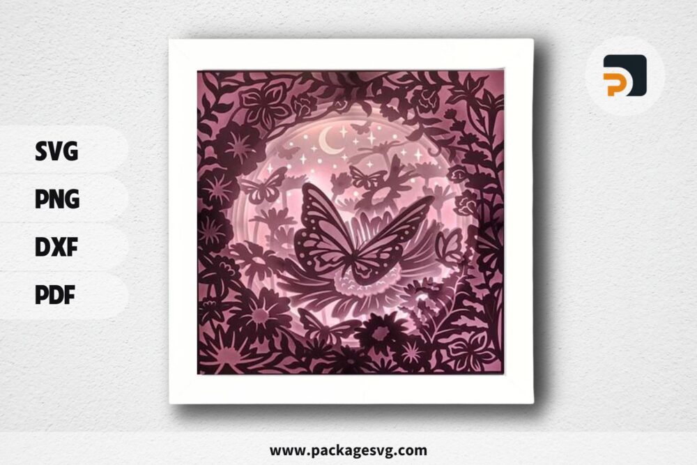 3D Butterfly Paper Cut, Light Box Digital Download LECINR7T (1)