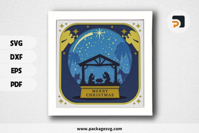 3D Christmas Nativity Shadowbox, SVG Paper Cut File