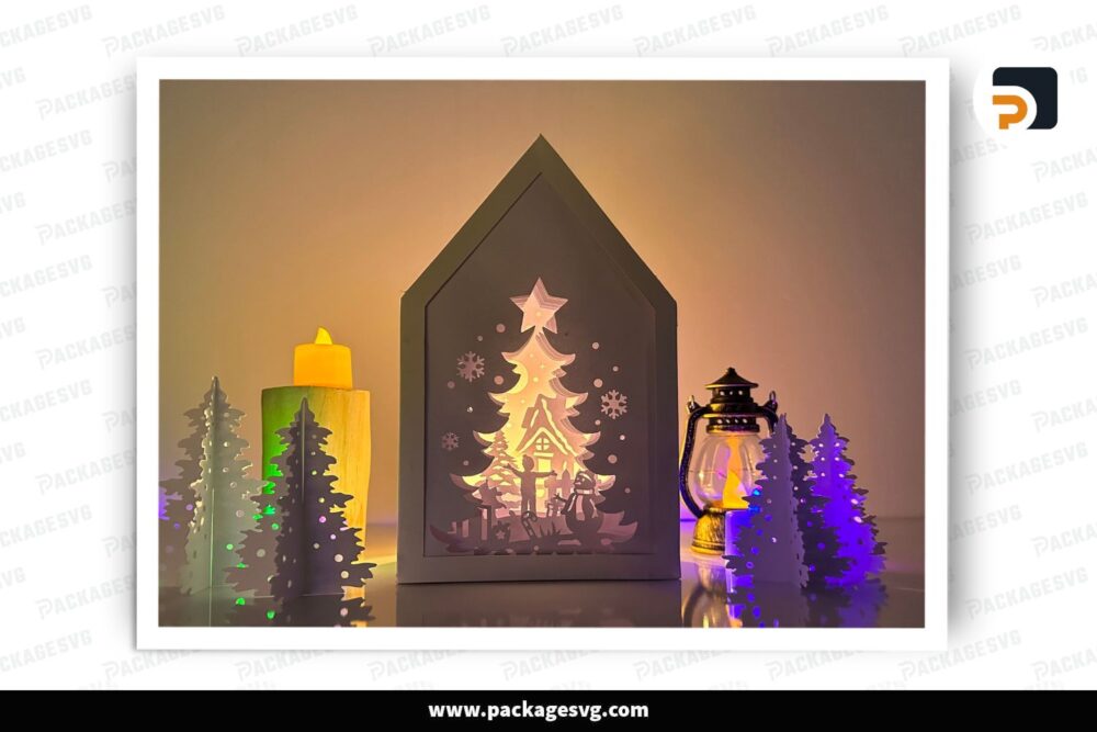 3D Christmas Scene Ver 1 Lanterns Bundle, SVG Paper Cut File LOZIX8F3