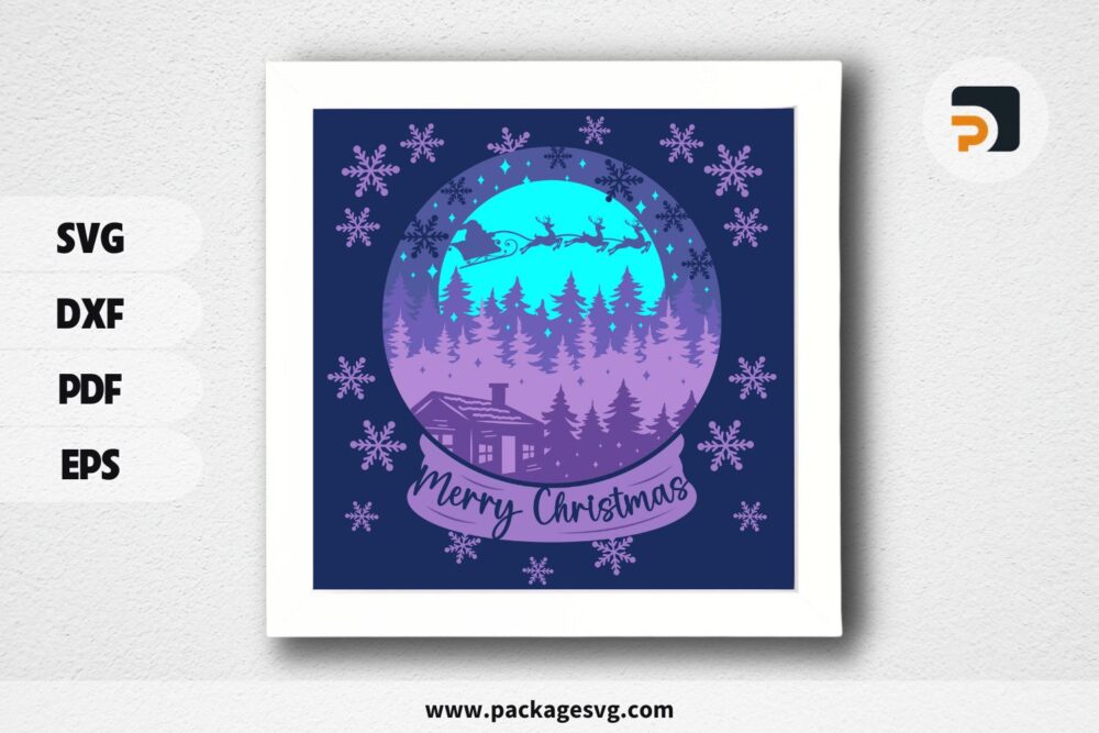 3D Christmas Snow Globe Lightbox, Xmas SVG Paper Cut File