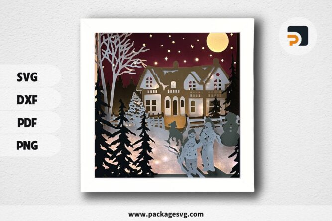 3D Come Back Home Lightbox, Winter SVG Paper Cut File LOYAAP17 - 1