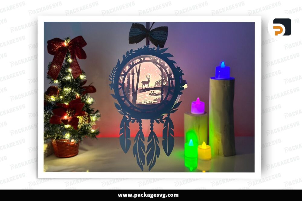 3D Deer Light Box, Dreamcatcher Lantern SVG Paper Cut File LOY6AMTM