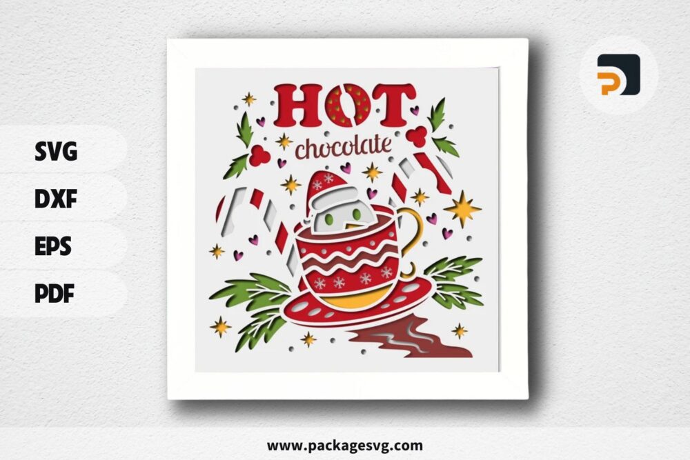 3D Hot Chocolate Shadowbox, Christmas SVG Paper Cut File LPJ6JOD2 (1)