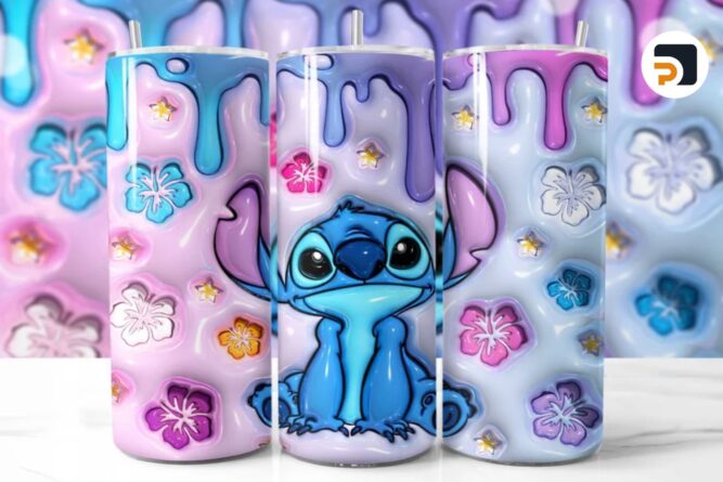 3D Stitch Flower Inflated Sublimation Design, 20oz Skinny Tumbler Wrap