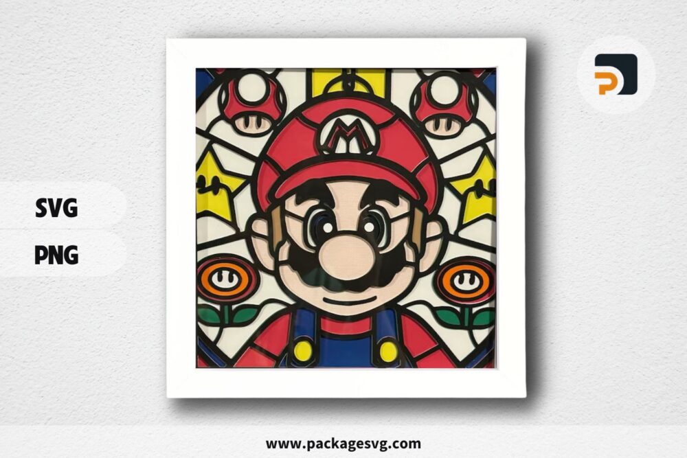 3D Mario Shadowbox, Cartoon SVG Paper Cut File