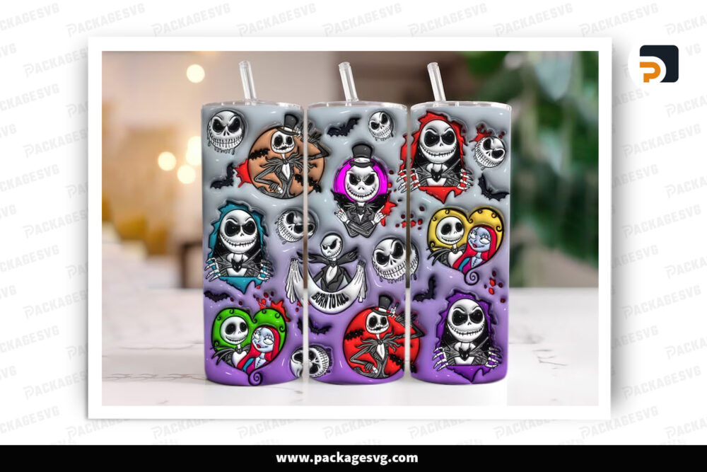 3D Nightmare Coffee Inflated Sublimation Design, 20oz Skinny Tumbler Wrap LOLL4HUV