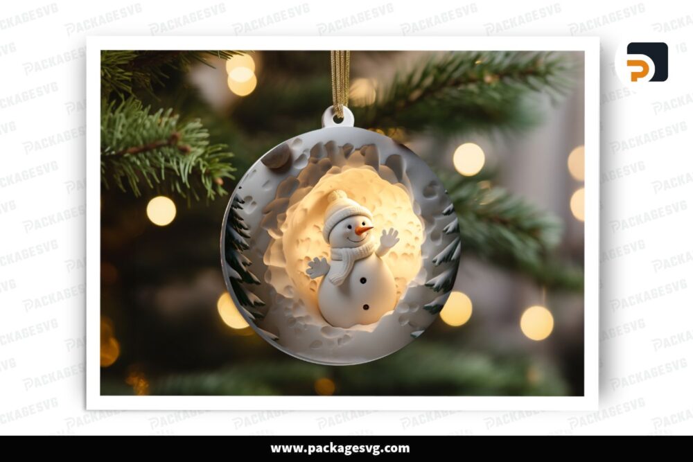 3D Smooth Snowman Ornament, Chritmas Sublimation Design