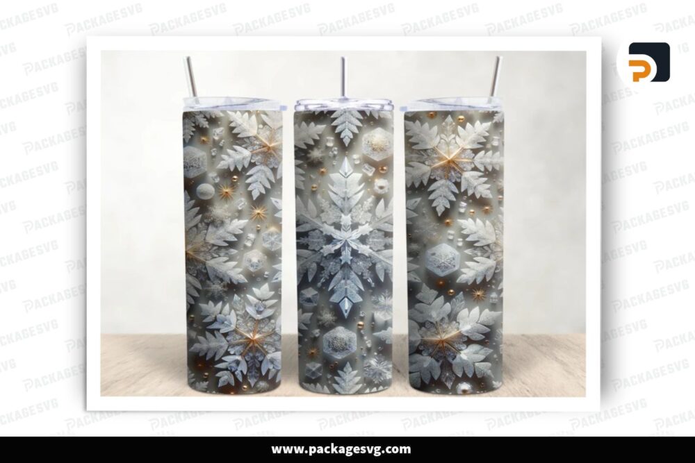 3D Snowflakes Pattern Christmas Theme, 20oz Skinny Tumbler Wrap LOZFCNSN