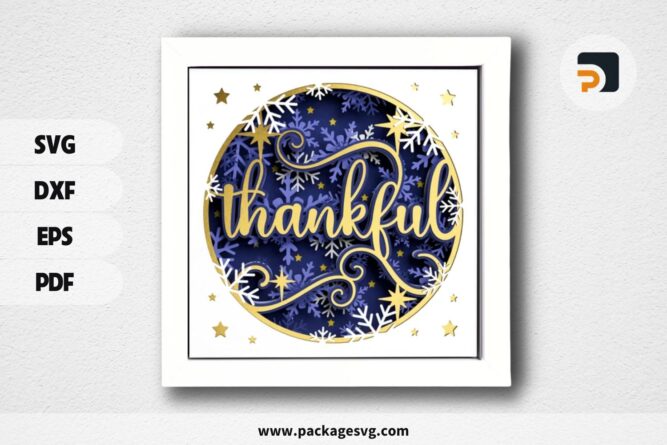 3D Thankful Shadowbox, Christmas SVG Paper Cut File