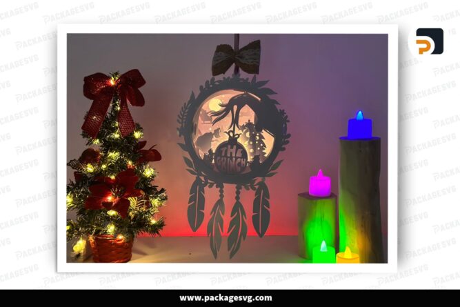 3D The Grinch Light Box, Dreamcatcher Lantern SVG Paper Cut File LOY5CXBU