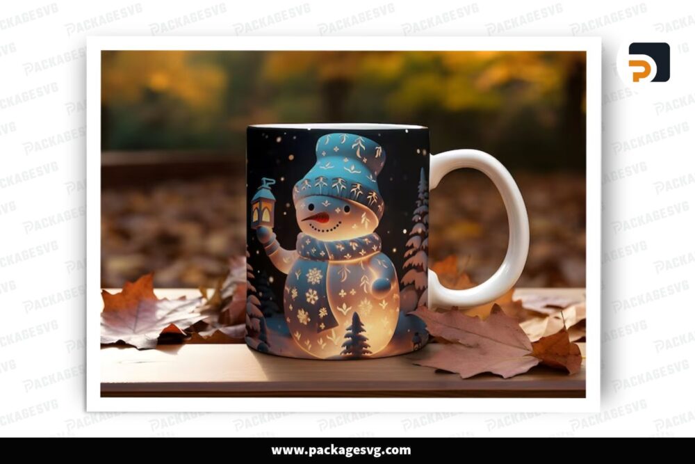 3D Warm Snowman Sublimation Design, 11oz 15oz Skinny Tumbler Wrap LPJ6RFQ9