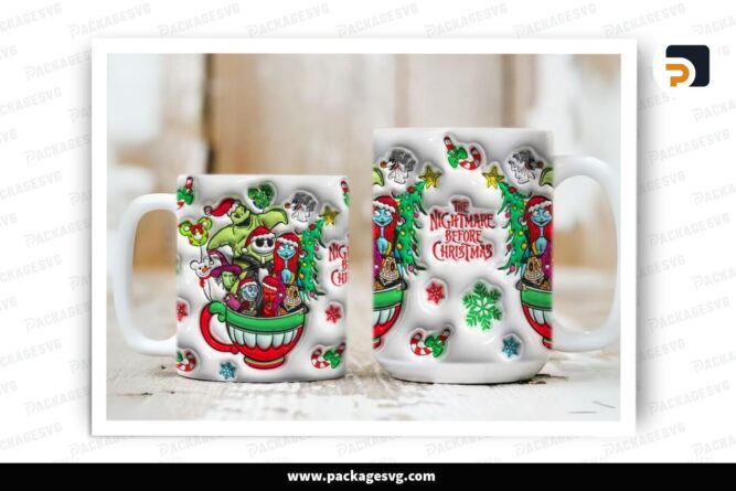 3D Xmas Nightmare Inflated Sublimation Design, 11oz 15oz Skinny Mug Wrap LOMD8PU5