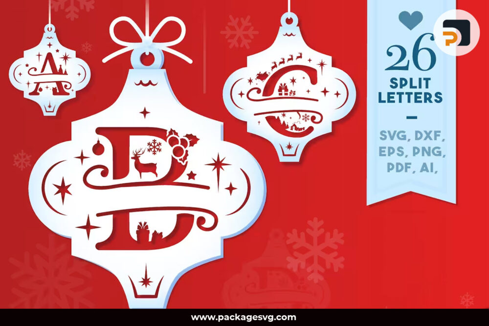 Christmas Arabesque Monogram SVG, Christmas Split Letters SVG