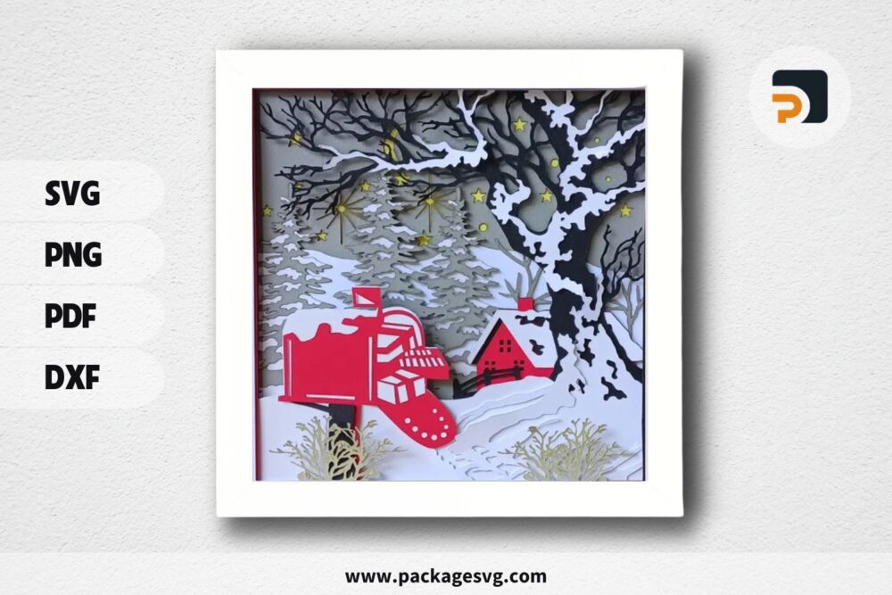 Christmas Winter Scene Shadow Box, 3D Layered SVG File LM5OHO6N (1)