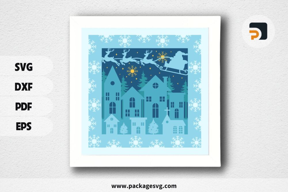 Christmas Winter Village Shadow Box, SVG Paper Cut File LPJM2AG6