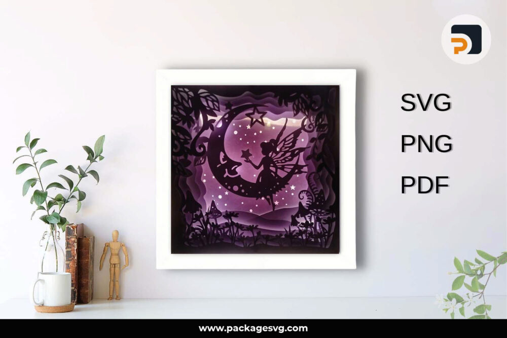 Fairy Moon Shadow Box SVG, 3D Papercut Template