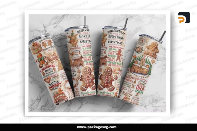 Gingerbread Sublimation Design, 20oz Skinny Tumbler Wrap LPDF7W0W (2)