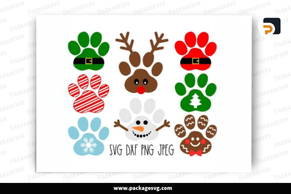 Paw Print SVG Bundle, 8 Christmas Design Files LPGP4C2U (2)