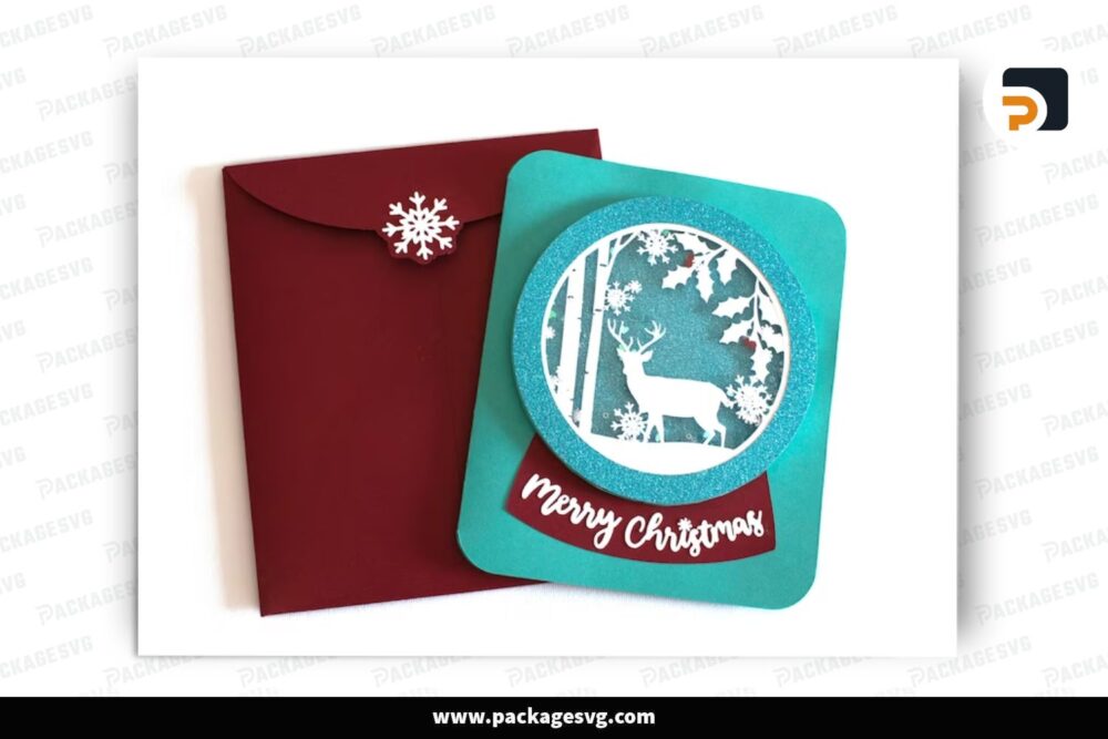 Reindeer Snow Globe Card, Christmas SVG Paper Cut File