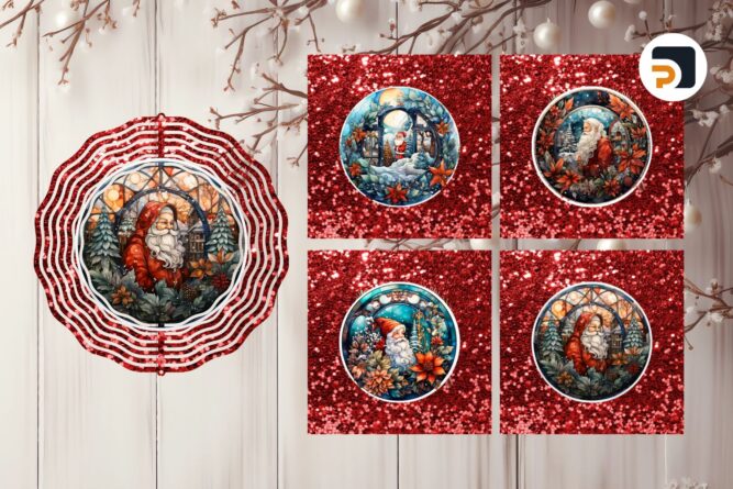 Santa Christmas Wind Spinner Bundle PNG, 4 Designs Sublimation