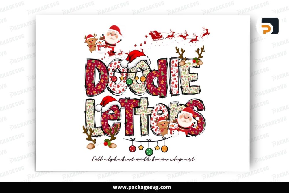 Santa Xmas Doodle Alphabet Letters Numbers, Christmas Cliparts Font LP2V49IF