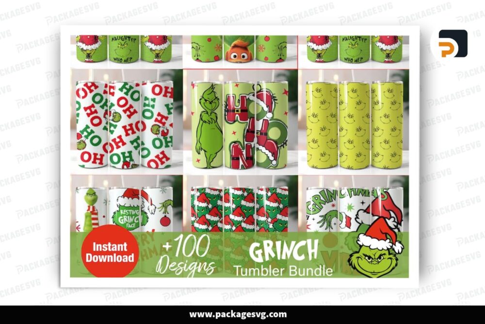 The Grinch Sublimation Designs, 100 Plus 20oz Skinny Tumbler Wrap LP24FEBG