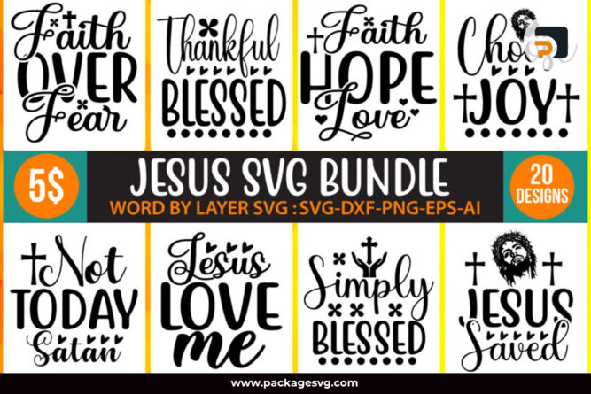 20 Design Jesus SVG Bundle, Christian Design