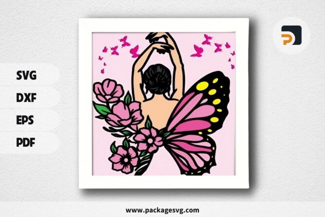 3D Butterfly Girl Shadowbox, SVG Paper Cut File (1)