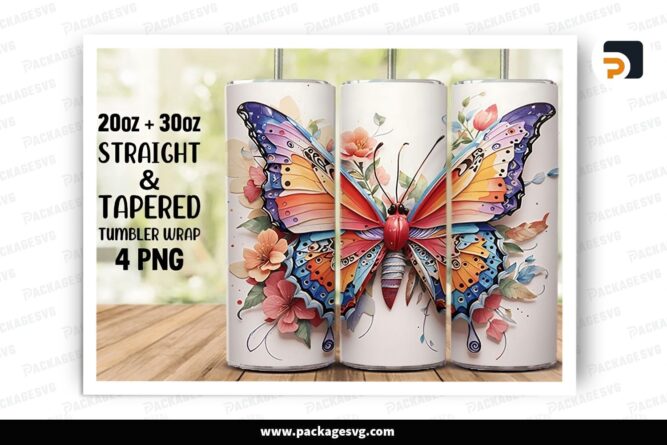 3D Butterfly Sublimation Design, 20oz 30oz Skinny Tumbler Wrap LQHHWMGZ (2)