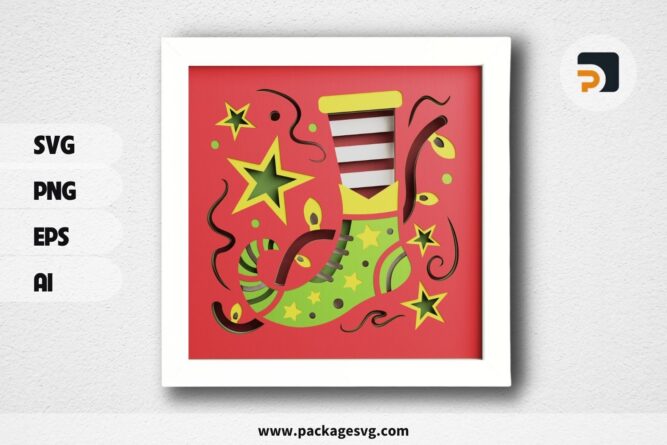 3D Christmas Elf Shoes Shadowbox, Christmas SVG Paper Cut File (1)