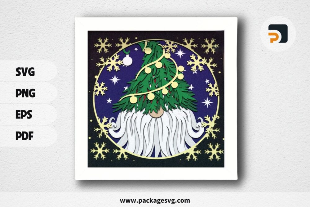 3D Christmas Gnome Tree Shadowbox, SVG Paper Cut File (2)