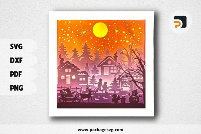 3D Christmas Kids Santa Claus Shadowbox, SVG Paper Cut File (1)