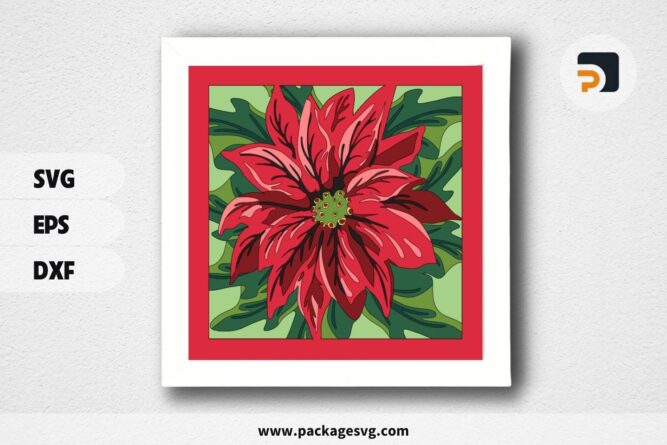 3D Christmas Poinsettia Shadowbox, SVG Paper Cut File (1)