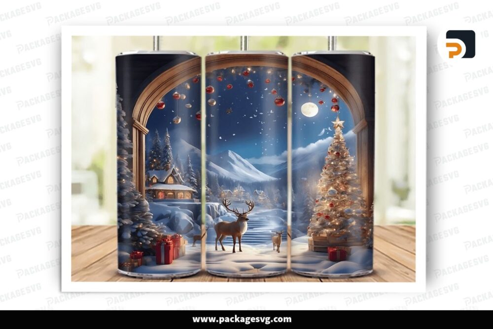 3D Christmas Scene Sublimation Design, Deer 20oz Skinny Tumbler Wrap LQHHBB2F (1)