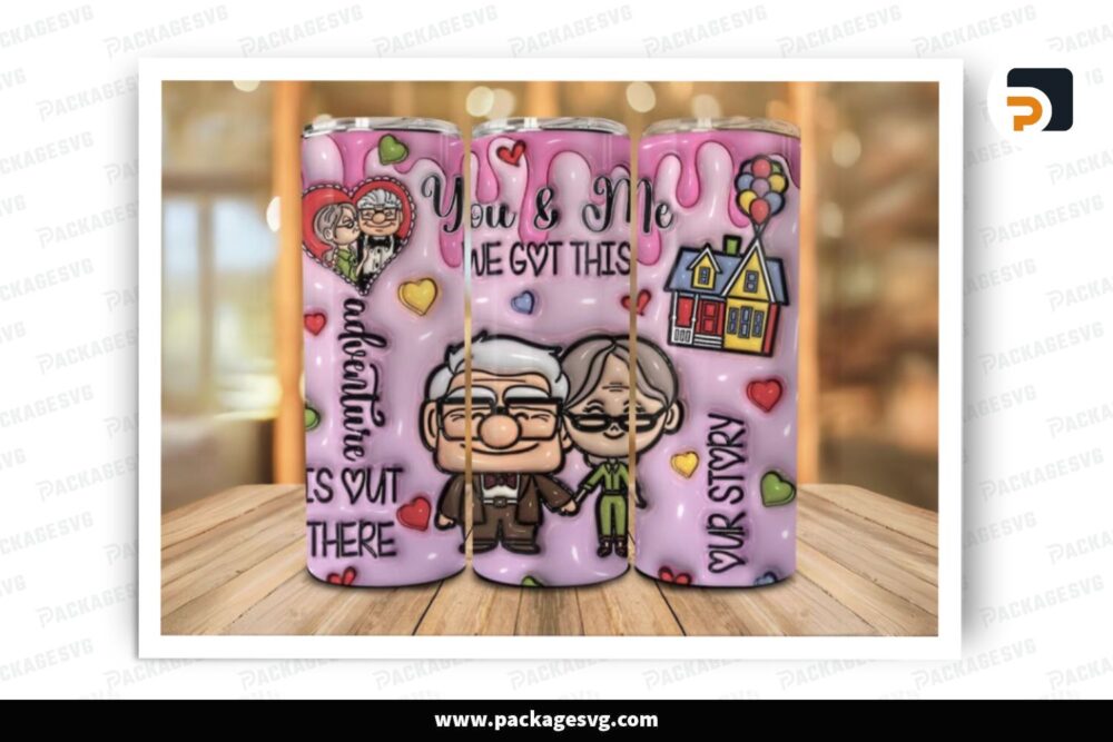 3D Couple Valentine Sublimation Design, Up Movie 20oz Skinny Tumbler Wrap (2)